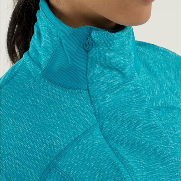 Lululemon base runner Mini Check Pique Surge Heathered Turquoise Pullover Sz 6 - Picture 4 of 16